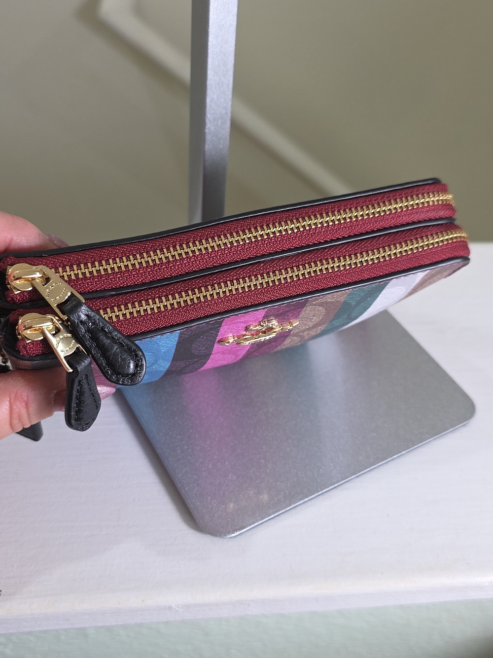 COACH C6022 Multicolor Striped Wristlet with Double Corner Zip Like NEW - Picture 8 of 13